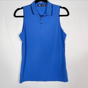 RLX Ralph Lauren Womens Small S Blue Striped Sleeveless Golf Polo Activewear
